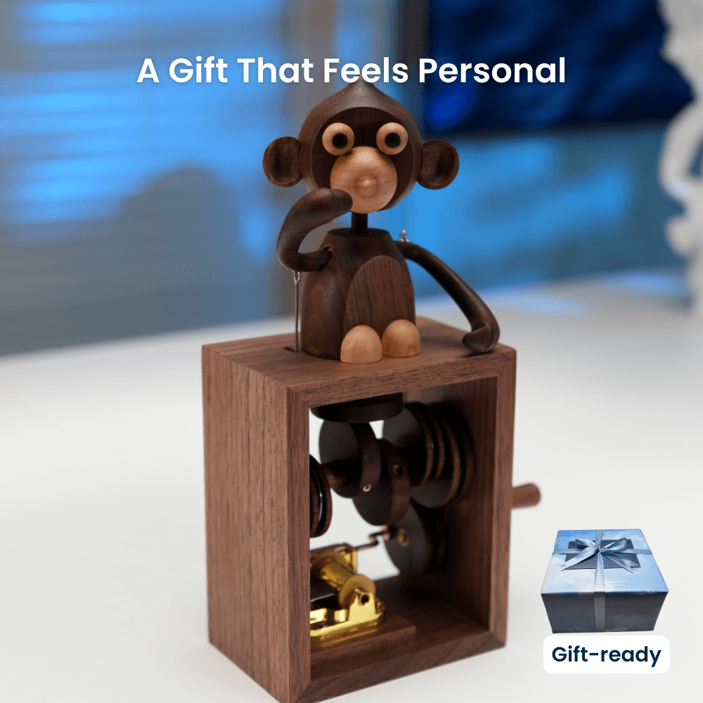 MarinerPoet™ Handcrafted Wooden Monkey Music Box Automaton