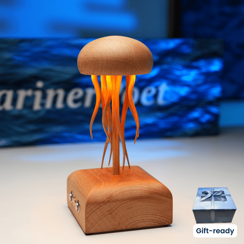 MarinerPoet Handcrafted Wooden Jellyfish Automaton – Night Light & Bluetooth Speaker