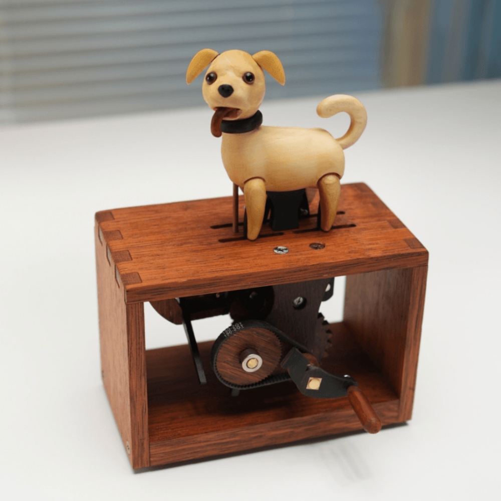 MarinerPoet™ Handcrafted Wooden Dog Crank Automaton