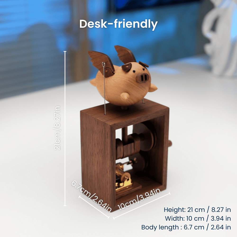 MarinerPoet™ Handcrafted Wooden Angel Pig Music Box Automaton