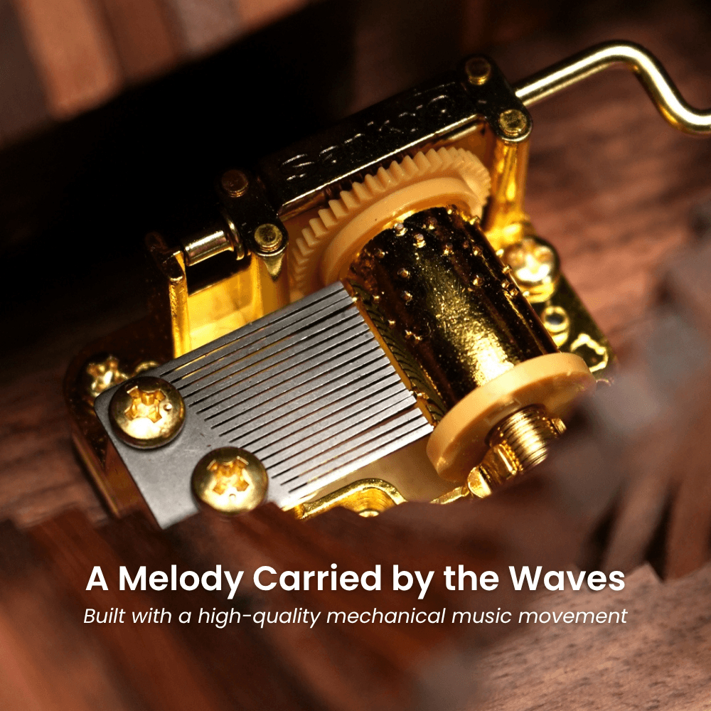 MarinerPoet™ Handcrafted Wooden “Song of the Waves” Music Box Automaton