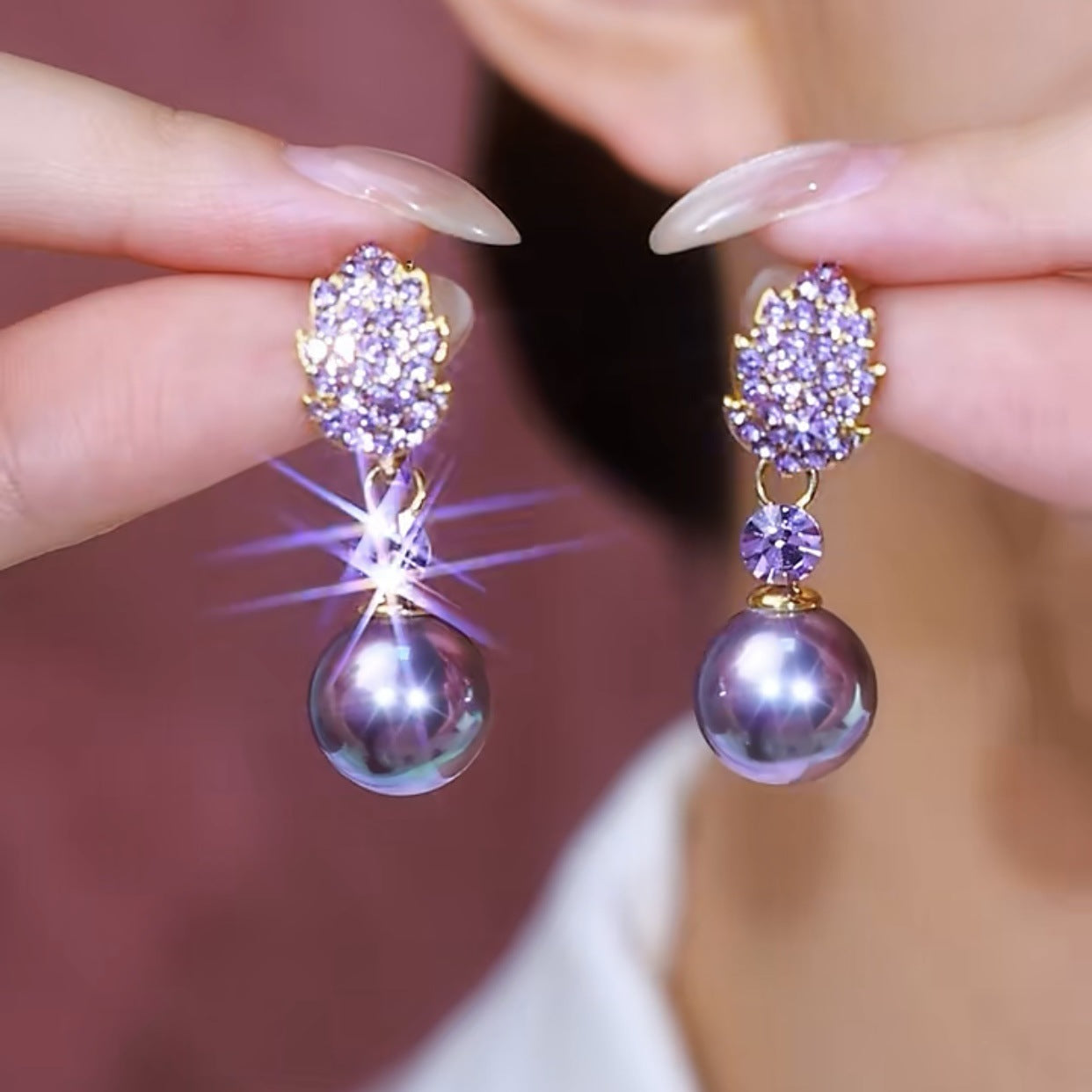 Lavender Sparkle Pearl Earrings