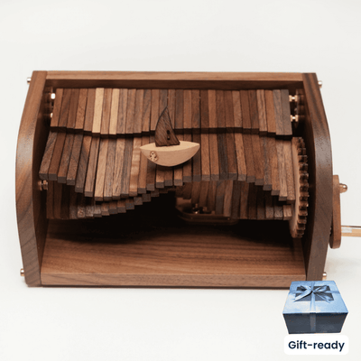 MarinerPoet™ Handcrafted Wooden “Song of the Waves” Music Box Automaton