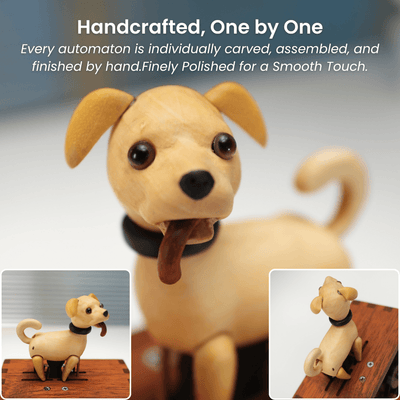 MarinerPoet™ Handcrafted Wooden Dog Crank Automaton