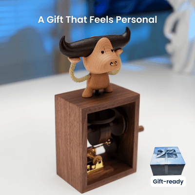 MarinerPoet™ Handcrafted Wooden Bull Music Box Automaton