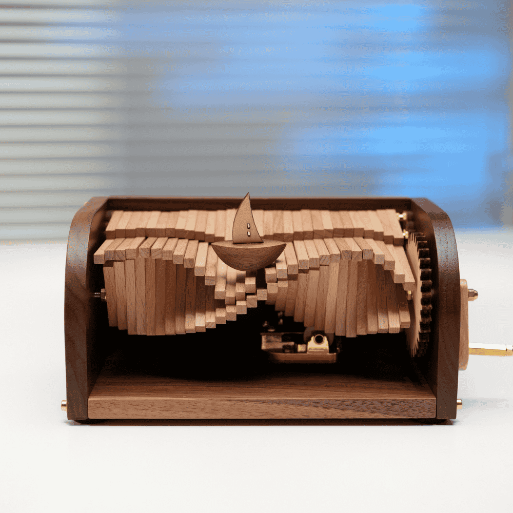 MarinerPoet™ Handcrafted Wooden “Song of the Waves” Music Box Automaton