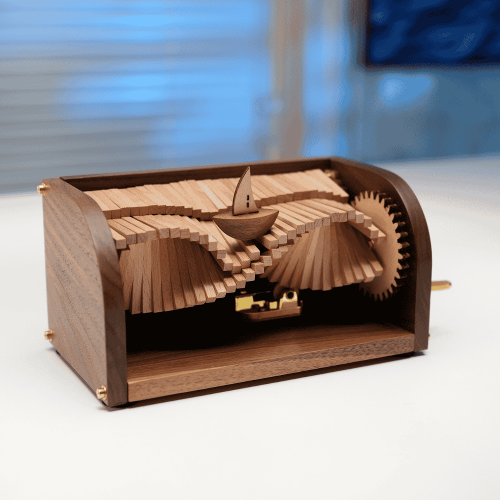 MarinerPoet™ Handcrafted Wooden “Song of the Waves” Music Box Automaton