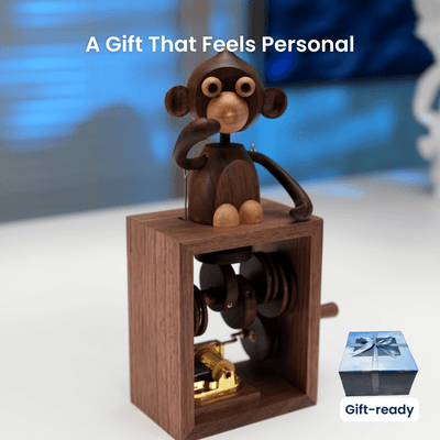 MarinerPoet™ Handcrafted Wooden Monkey Music Box Automaton