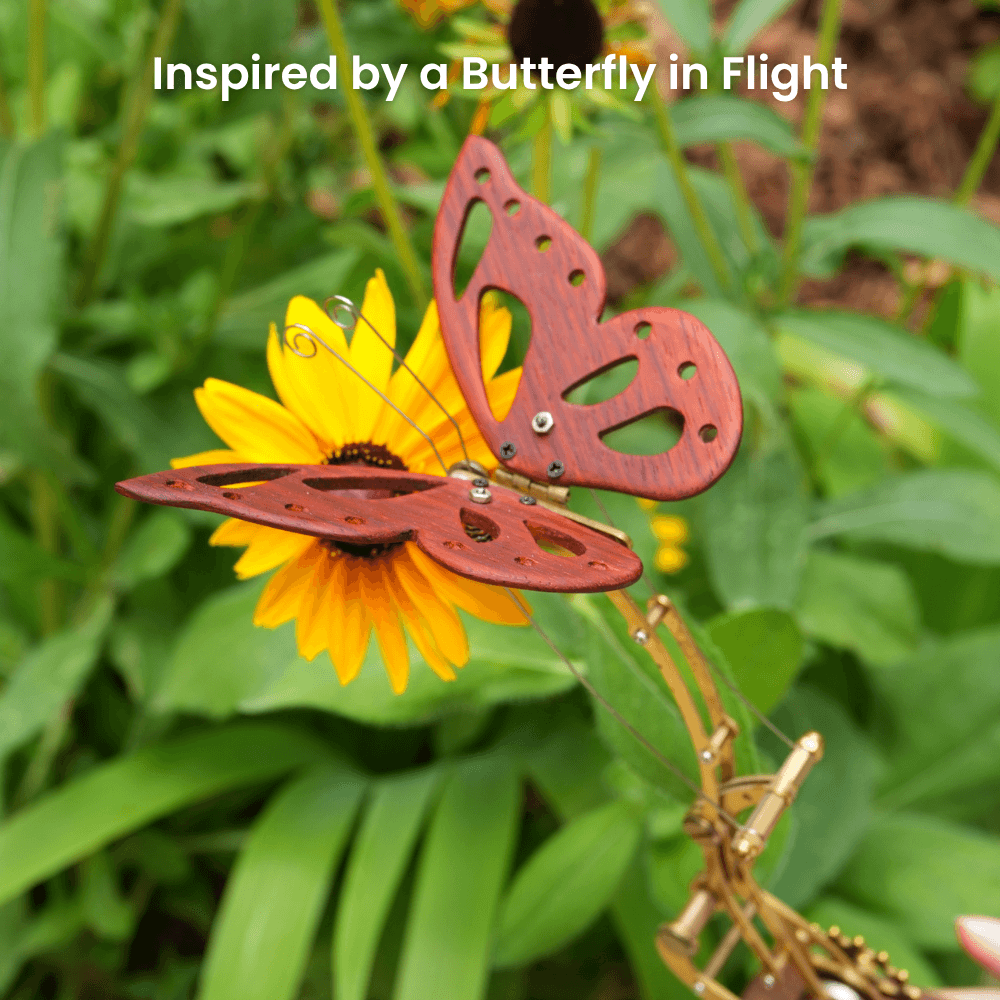 MarinerPoet Handcrafted Wooden Butterfly Automaton — Fluttering Kinetic Sculptur
