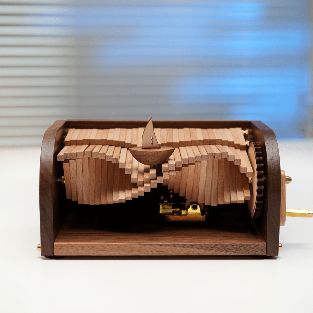 MarinerPoet™ Handcrafted Wooden “Song of the Waves” Music Box Automaton