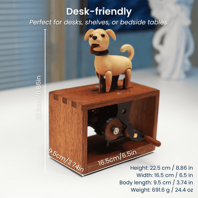 MarinerPoet™ Handcrafted Wooden Dog Crank Automaton