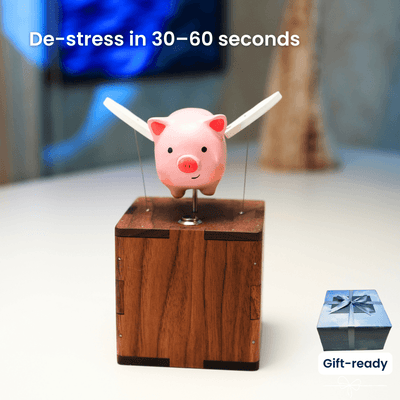 MarinerPoet™ Handcrafted Wooden Angel Pig Automaton
