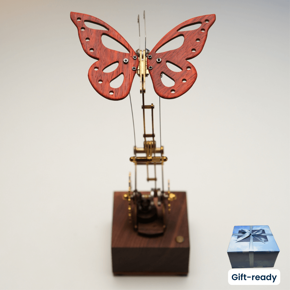 MarinerPoet Handcrafted Wooden Butterfly Automaton — Fluttering Kinetic Sculptur