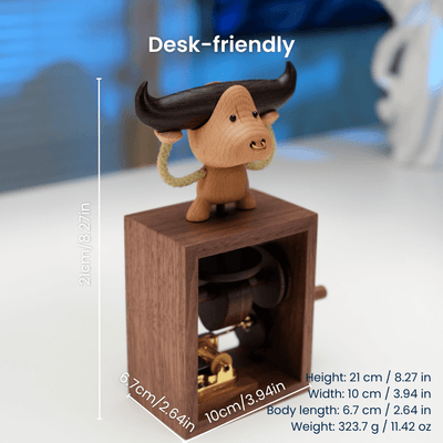 MarinerPoet™ Handcrafted Wooden Bull Music Box Automaton