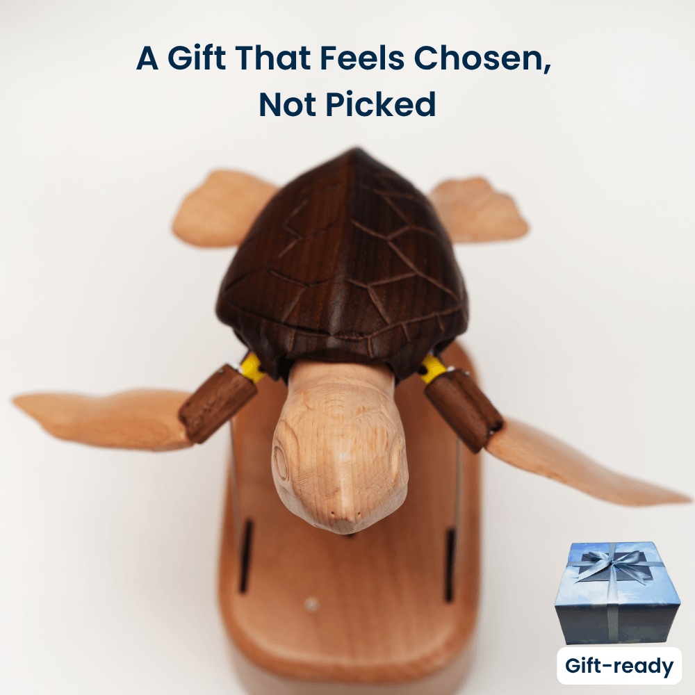 MarinerPoet™ Handcrafted Wooden Sea Turtle Automaton