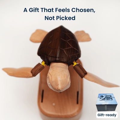 MarinerPoet™ Handcrafted Wooden Sea Turtle Automaton