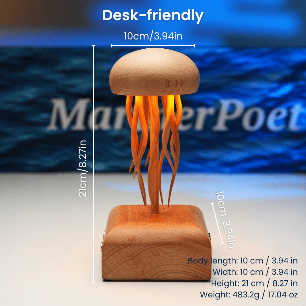 MarinerPoet Handcrafted Wooden Jellyfish Automaton – Night Light & Bluetooth Speaker