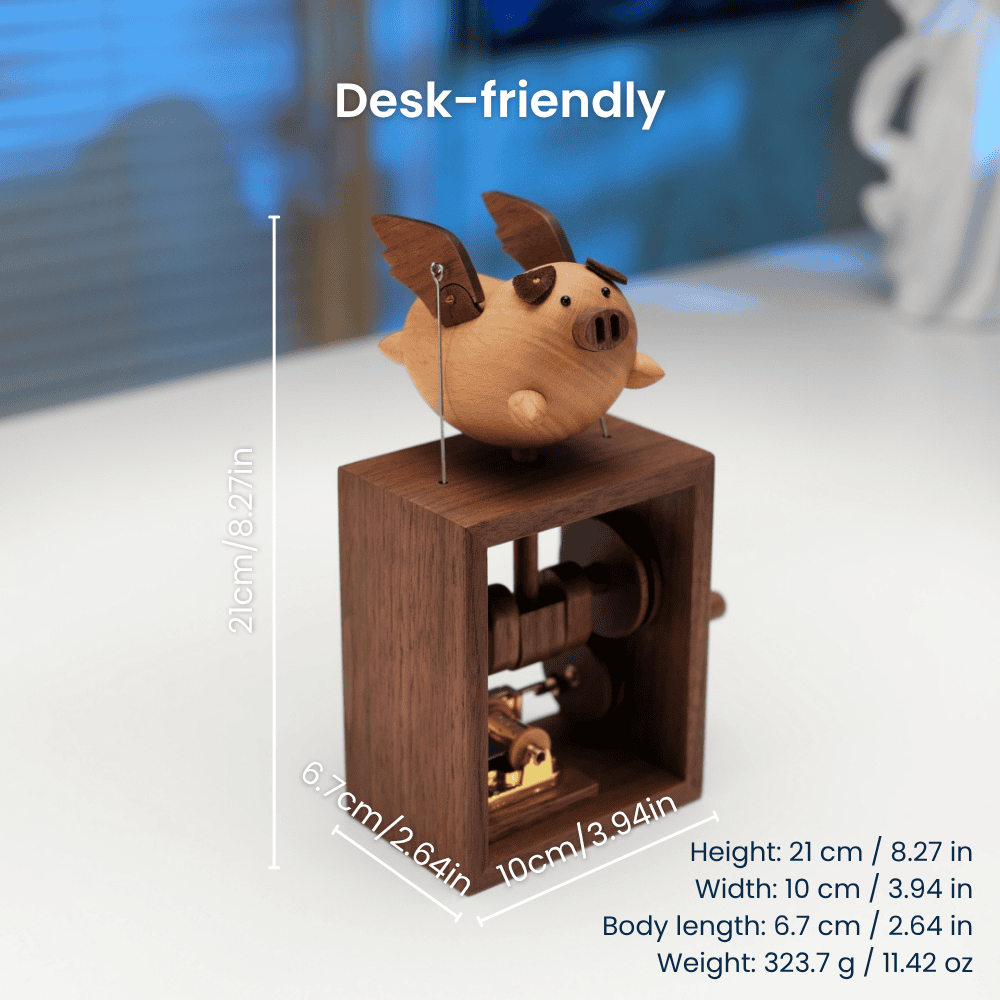 MarinerPoet™ Handcrafted Wooden Angel Pig Music Box Automaton