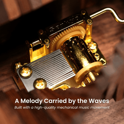MarinerPoet™ Handcrafted Wooden “Song of the Waves” Music Box Automaton