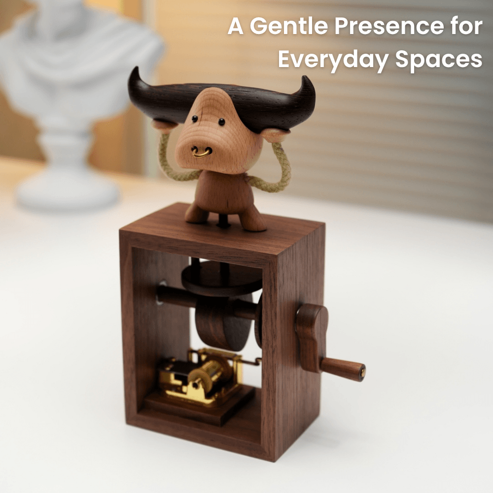 MarinerPoet™ Handcrafted Wooden Bull Music Box Automaton