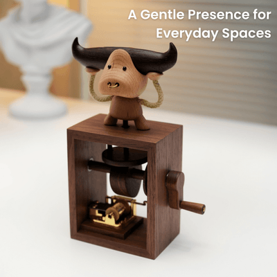 MarinerPoet™ Handcrafted Wooden Bull Music Box Automaton