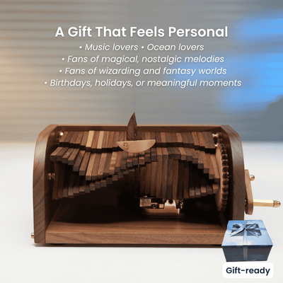MarinerPoet™ Handcrafted Wooden “Song of the Waves” Music Box Automaton