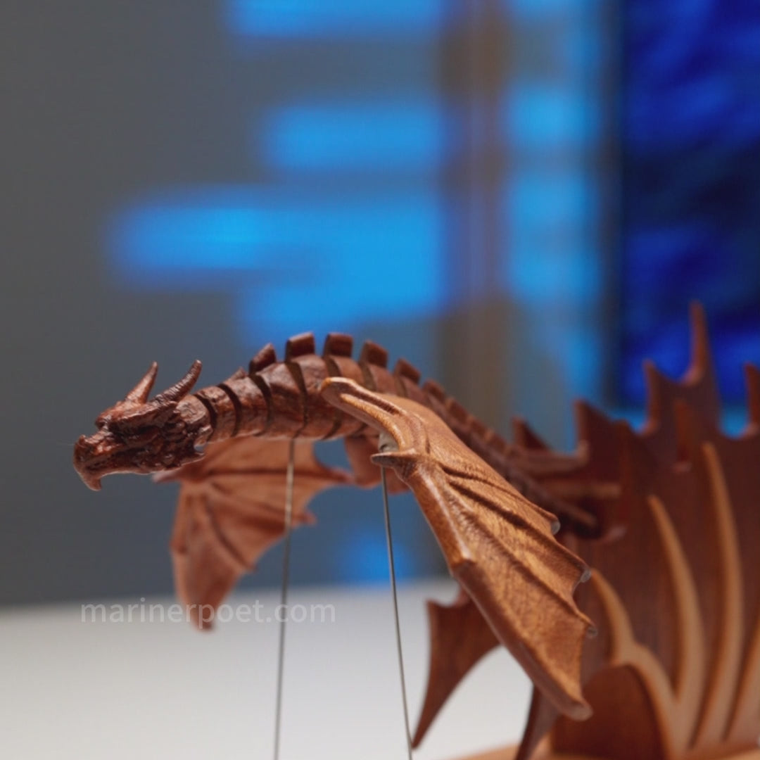 Load video: MarinerPoet Handcrafted Wooden Gothic Dragon Automaton