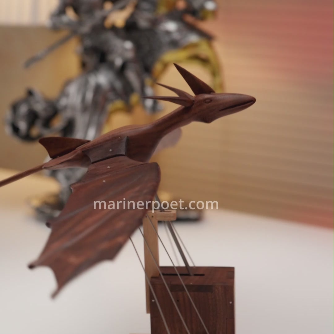 Load video: MarinerPoet™ Handcrafted Wooden Ocean Dragon Automaton