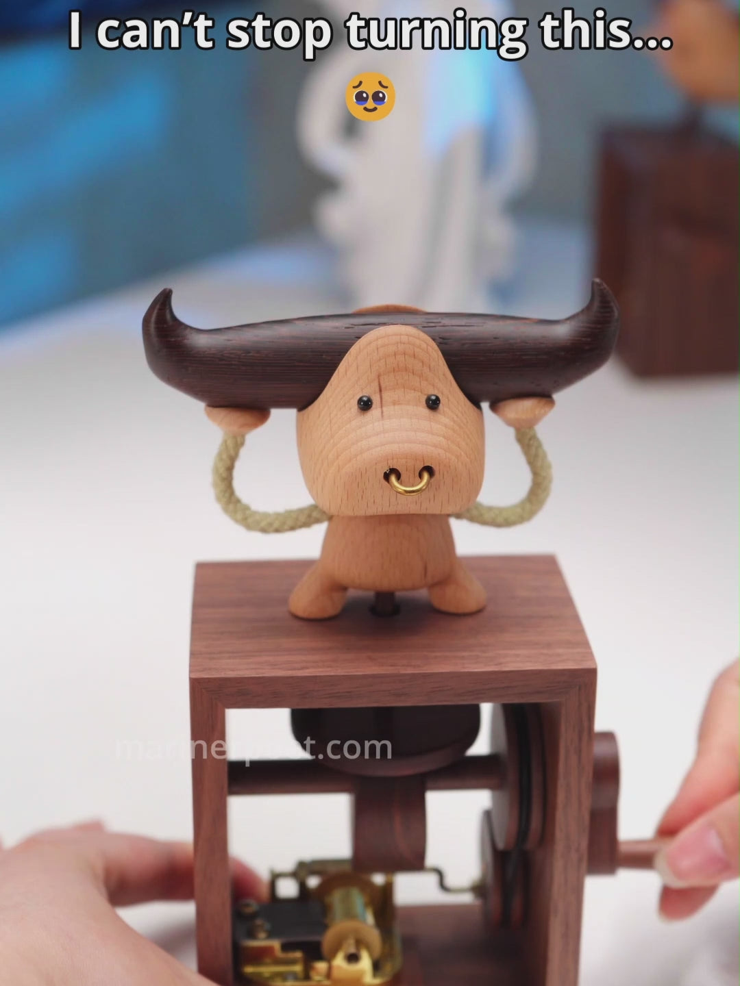 MarinerPoet Handcrafted Wooden Bull Music Box Automaton