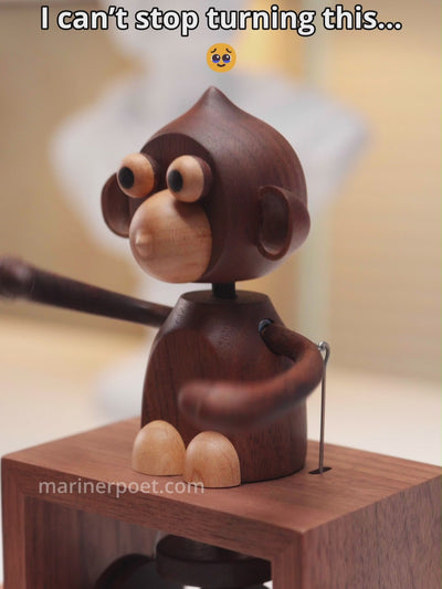 MarinerPoet Handcrafted Wooden Monkey Music Box Automaton