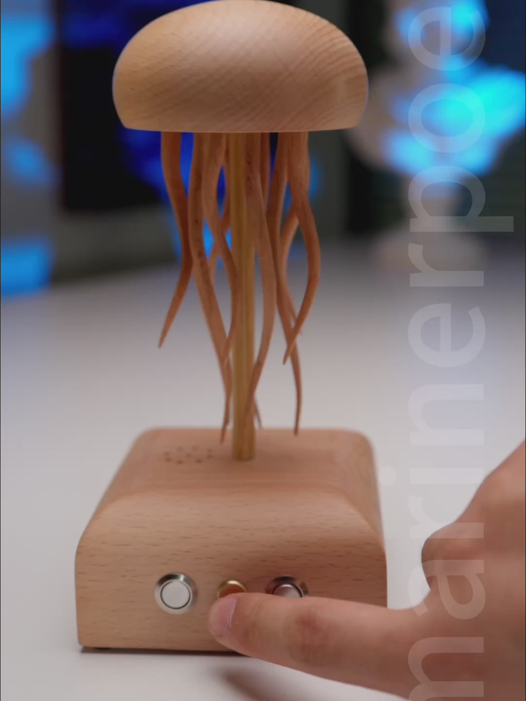Load video: MarinerPoet Handcrafted Wooden Jellyfish Automaton – Night Light &amp; Bluetooth Speaker